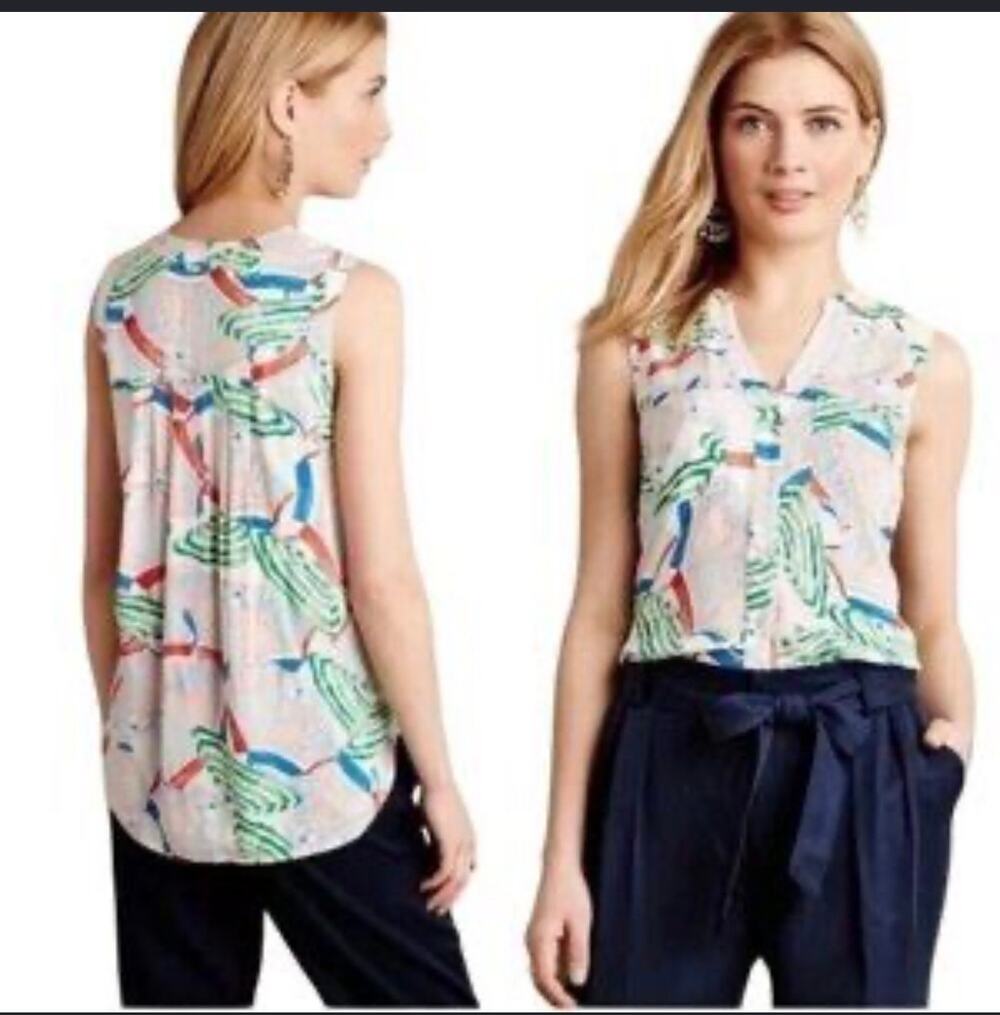 Anthropologie Maeve sunseeker umberella tank top blouse size 4 coastal abstract